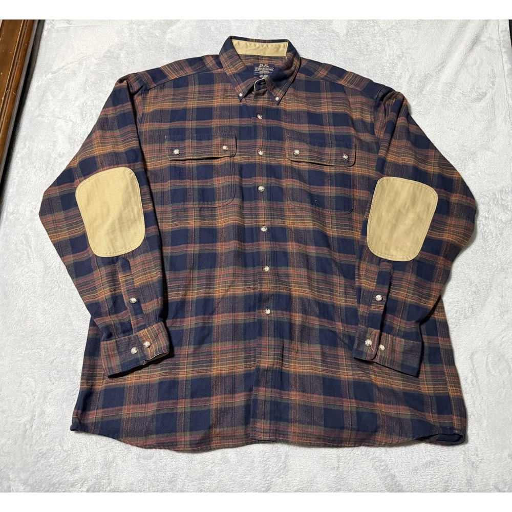 Willis & Geiger Flannel Button Down Shirt Mens XL TALL Plaid Elbow Pads Work